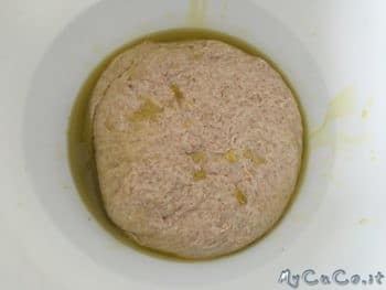 Focaccia integrale pronta per la prima lievitazione